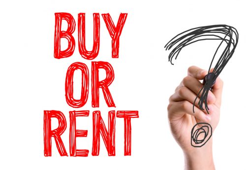 Hand with marker writing the word Buy or Rent?